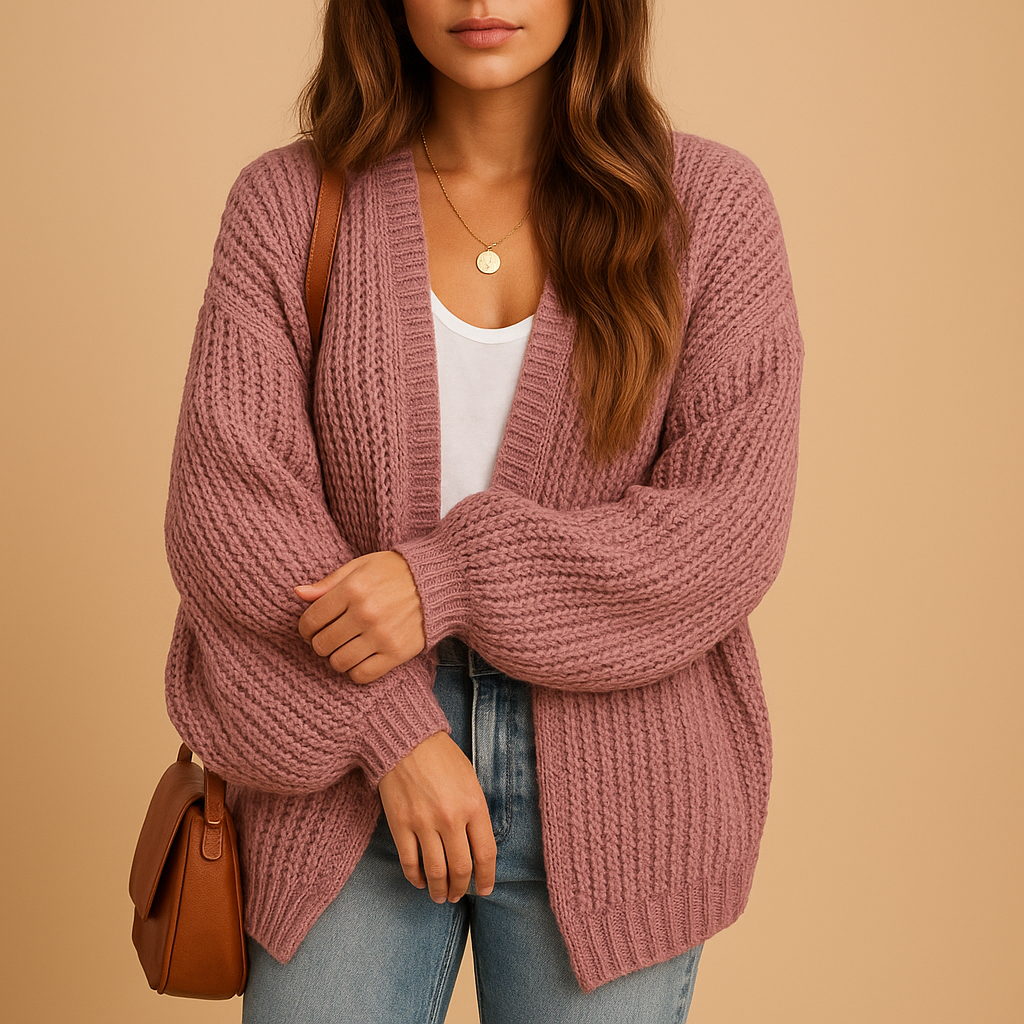 Women’s casual open front knitted cardigan with relaxed fit and breathable fabric, perfect for layering in spring, autumn, and winter.