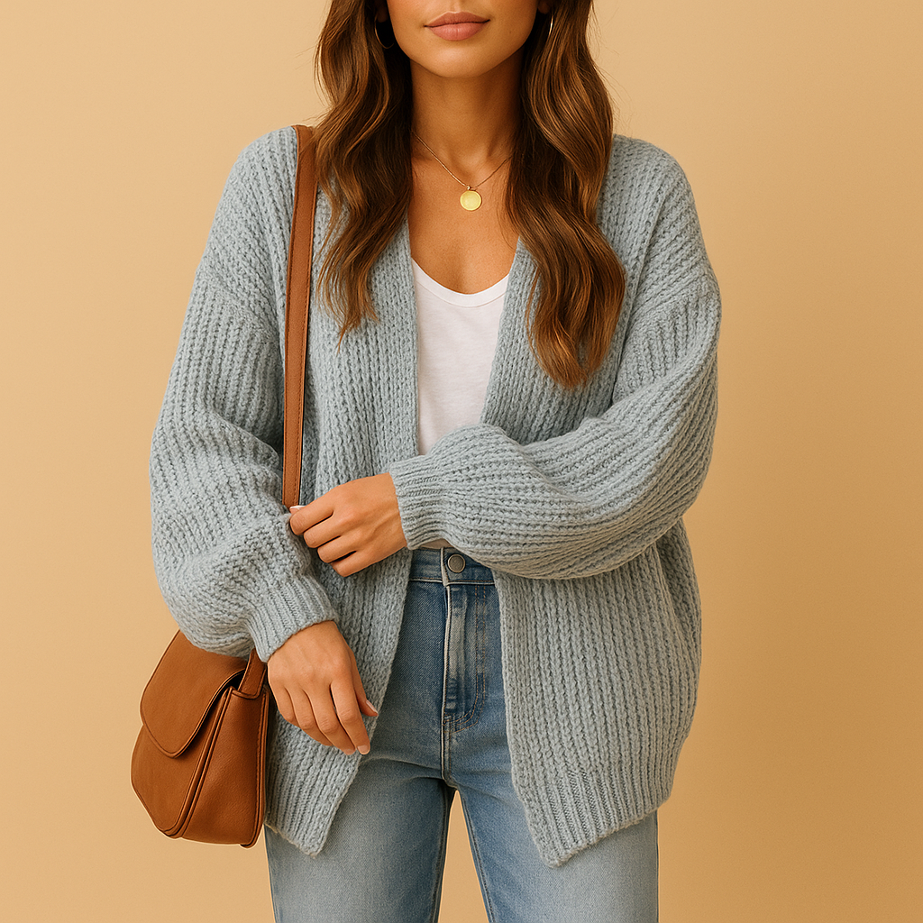 Women’s casual open front knitted cardigan with relaxed fit and breathable fabric, perfect for layering in spring, autumn, and winter.