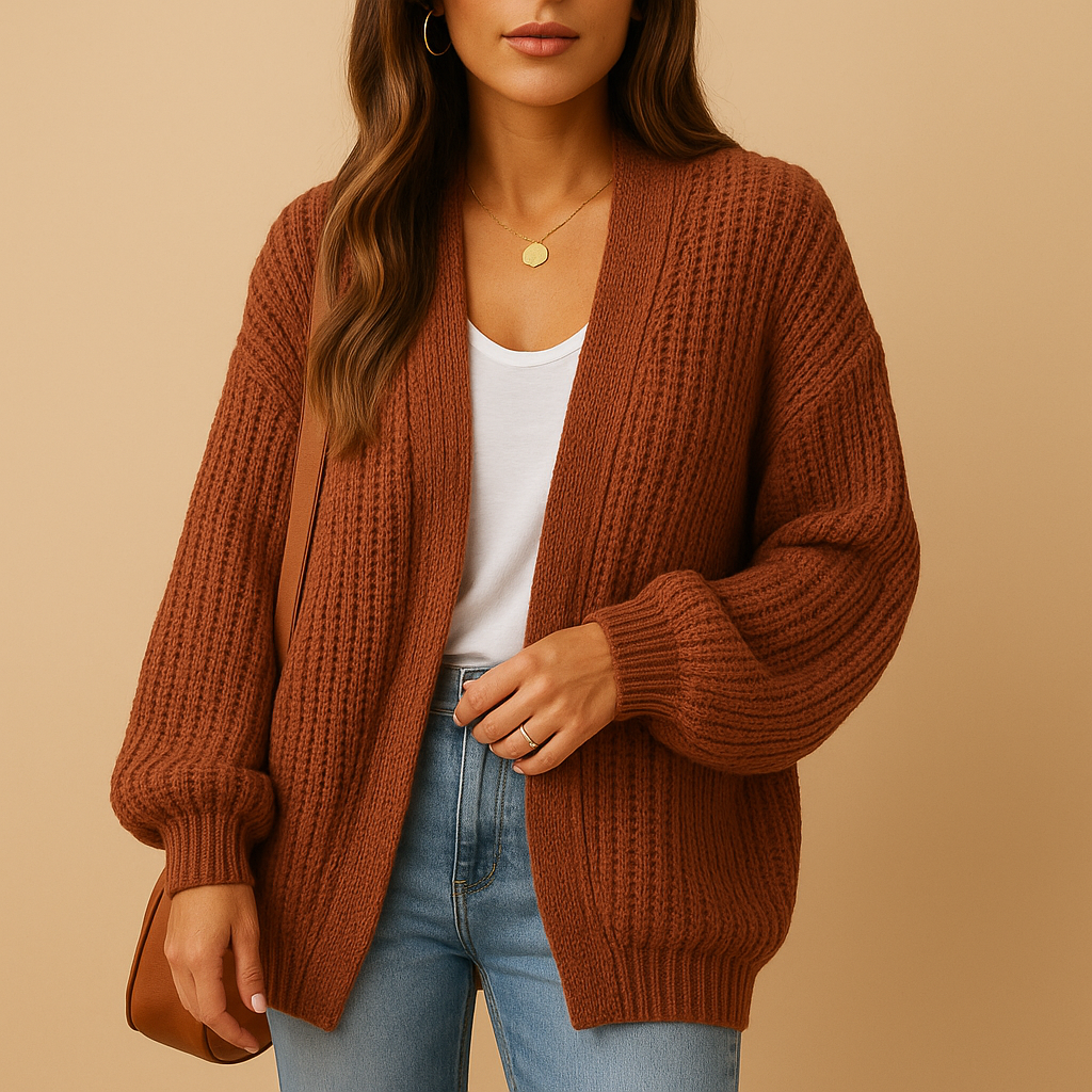 Women’s casual open front knitted cardigan with relaxed fit and breathable fabric, perfect for layering in spring, autumn, and winter.