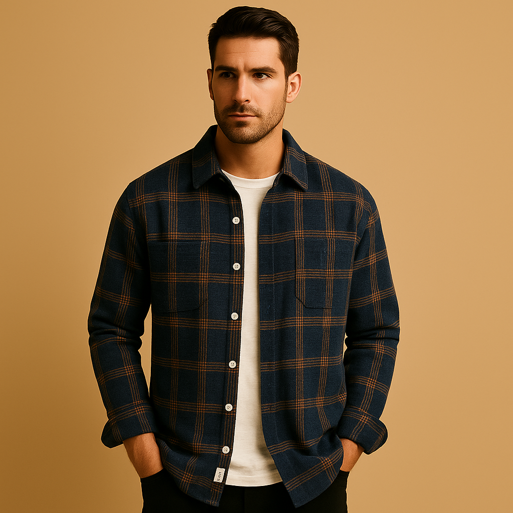 Men’s casual plaid shirt with button closure and turn-down collar, perfect for casual days, relaxed outings, and informal gatherings.
