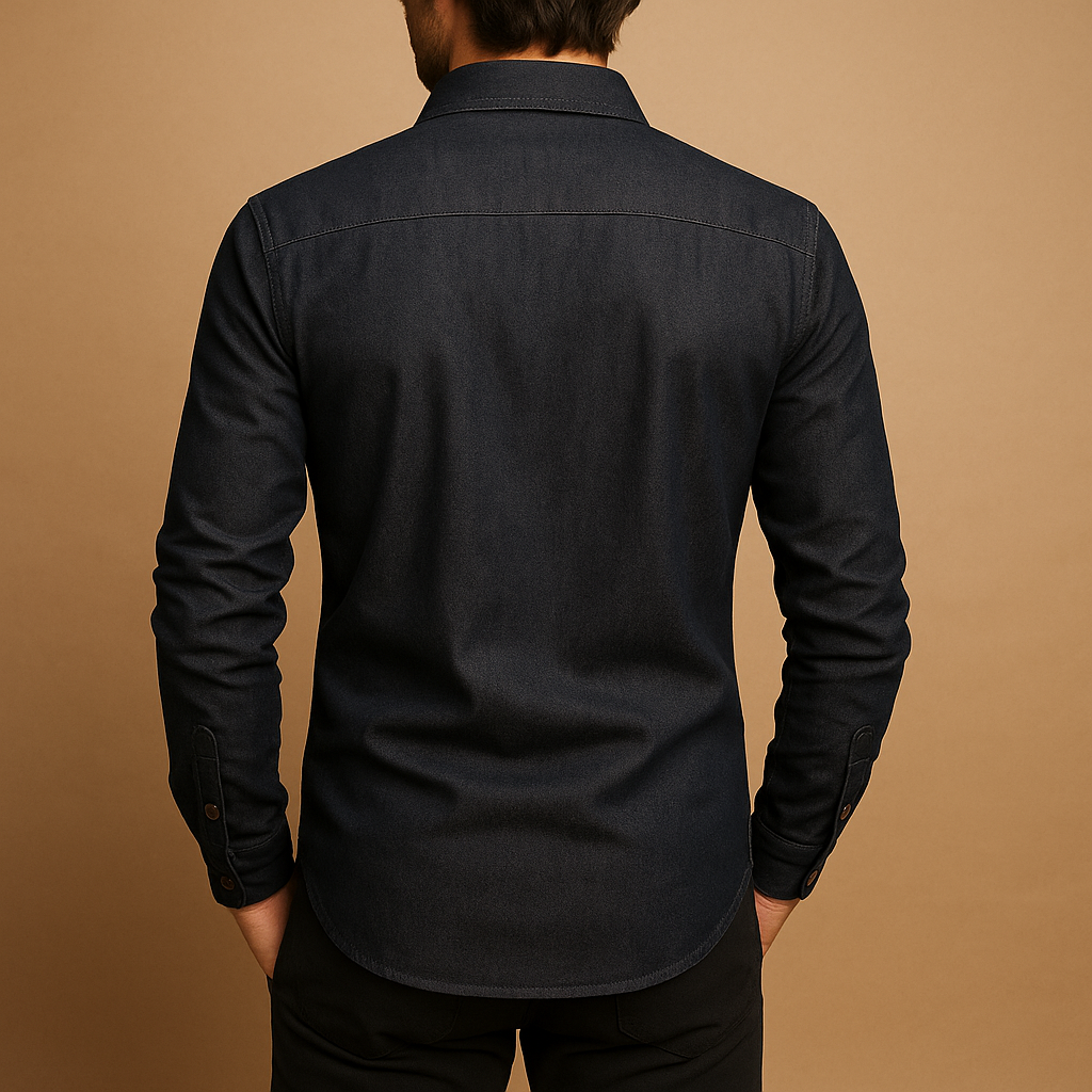 Casual long sleeve cotton shirt for men in black and navy blue with breathable fabric and classic button closure, perfect for summer and everyday wear.
