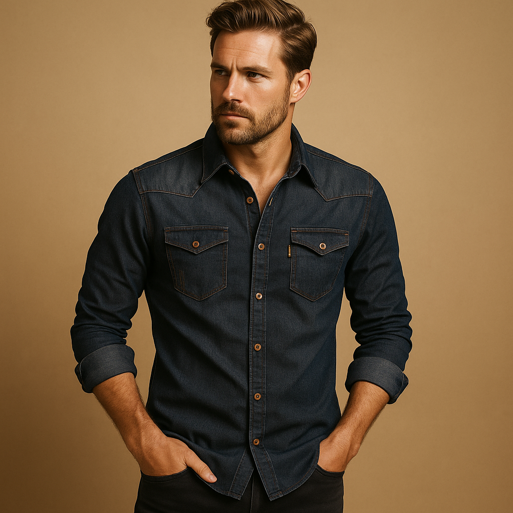 Casual long sleeve cotton shirt for men in black and navy blue with breathable fabric and classic button closure, perfect for summer and everyday wear.