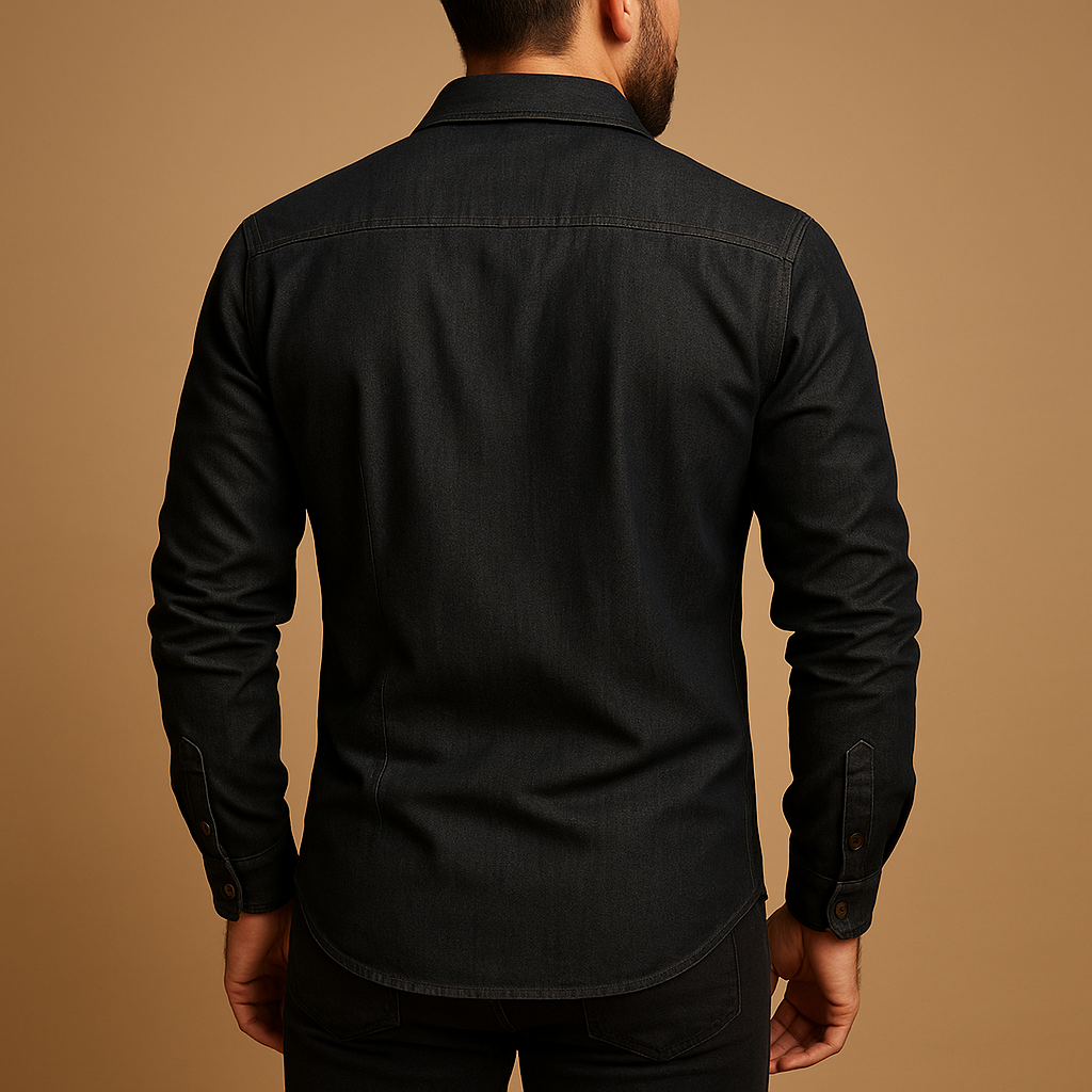 Casual long sleeve cotton shirt for men in black and navy blue with breathable fabric and classic button closure, perfect for summer and everyday wear.
