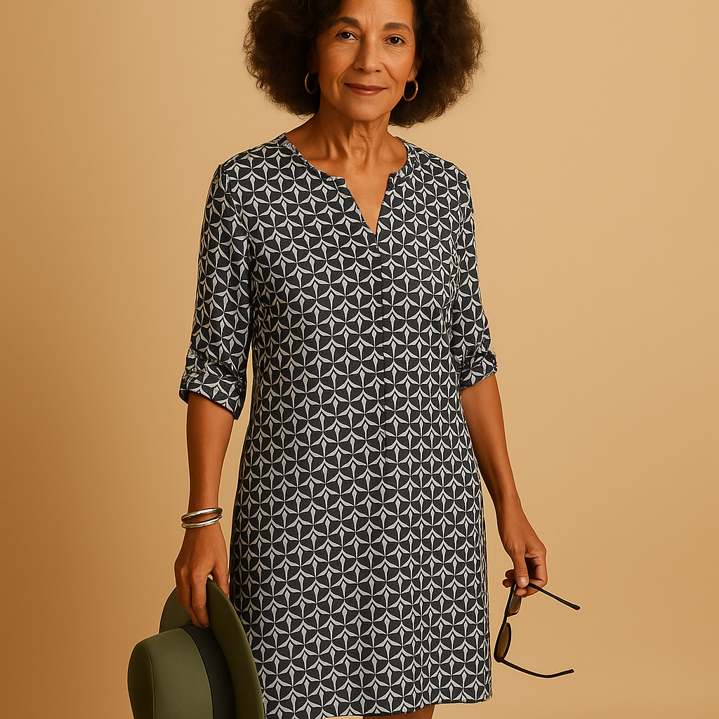 Light and airy women’s V-neck dress with half sleeves and a loose fit, perfect for casual wear, brunches, and warm days.