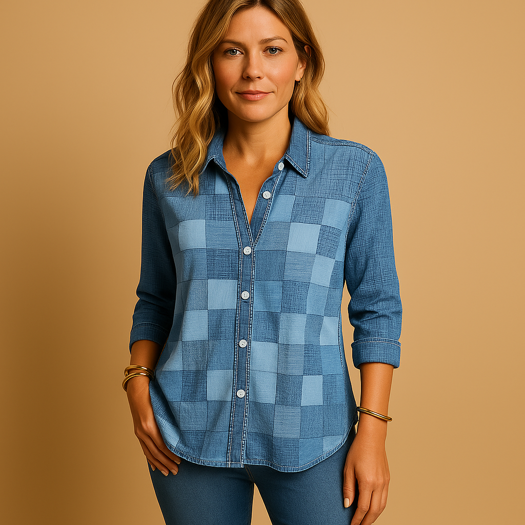 Women’s checkered blouse with relaxed fit and elegant plaid pattern, perfect for casual or semi-formal occasions.