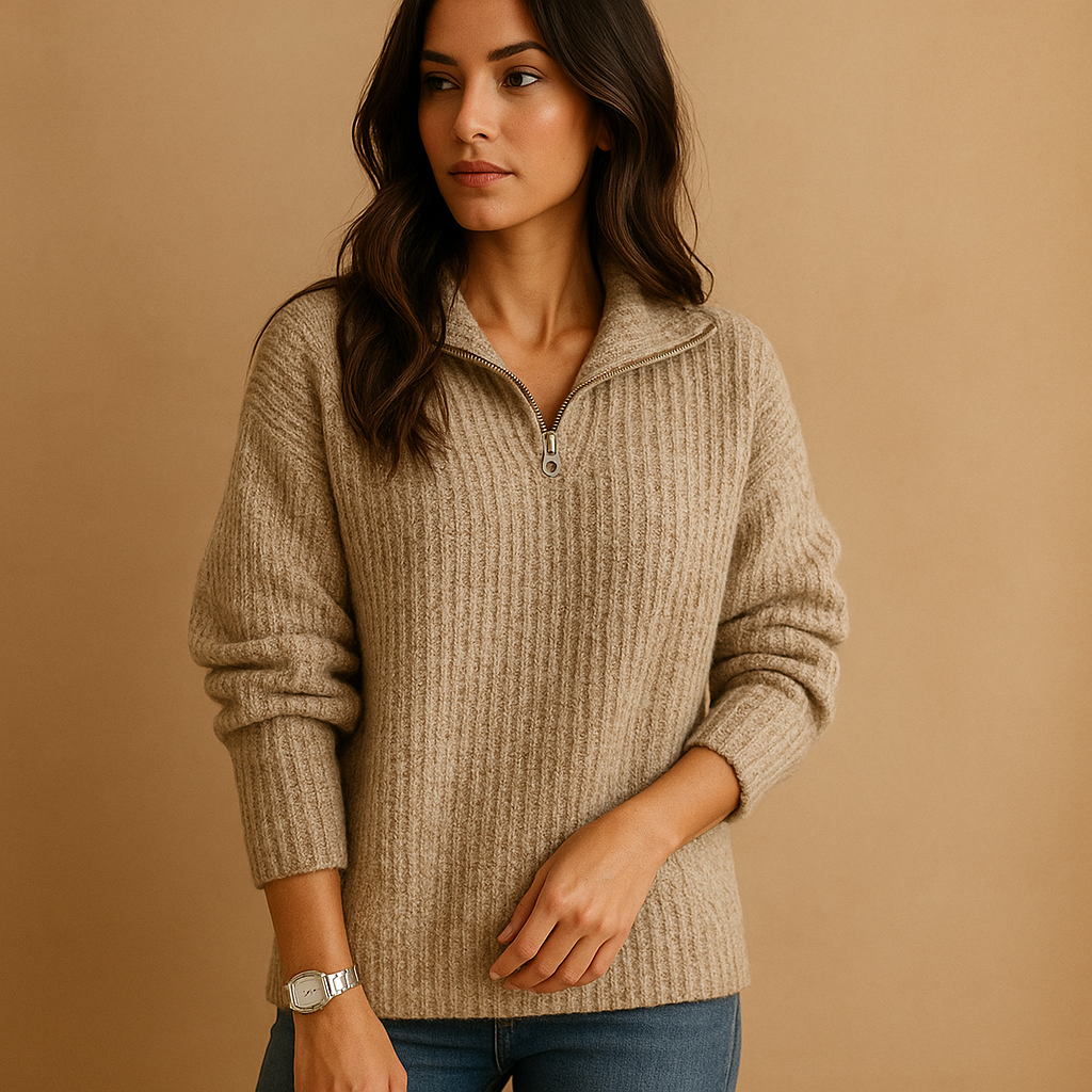 Women’s chic half zip sweater with slightly tailored fit, soft breathable fabric, and versatile neckline. Perfect for casual, office, or evening wear.