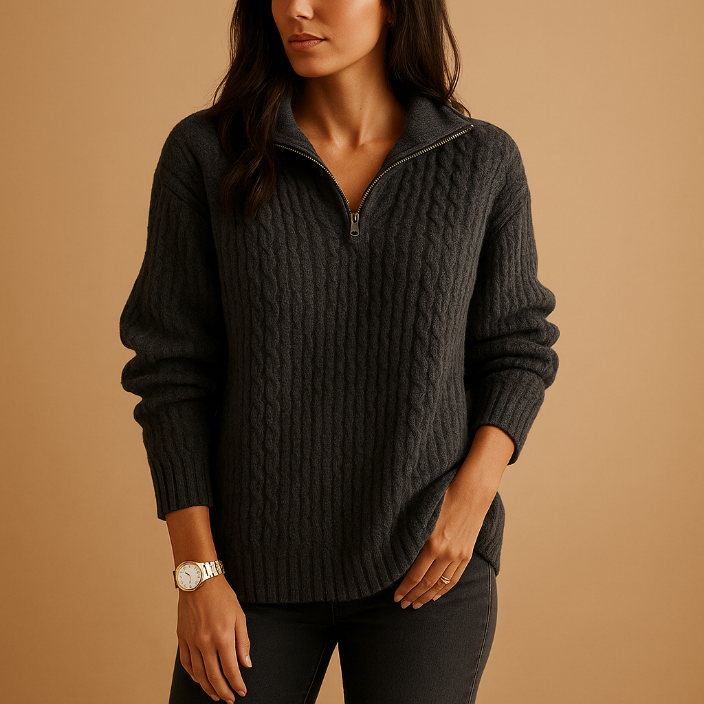 Women’s chic half zip sweater with slightly tailored fit, soft breathable fabric, and versatile neckline. Perfect for casual, office, or evening wear.