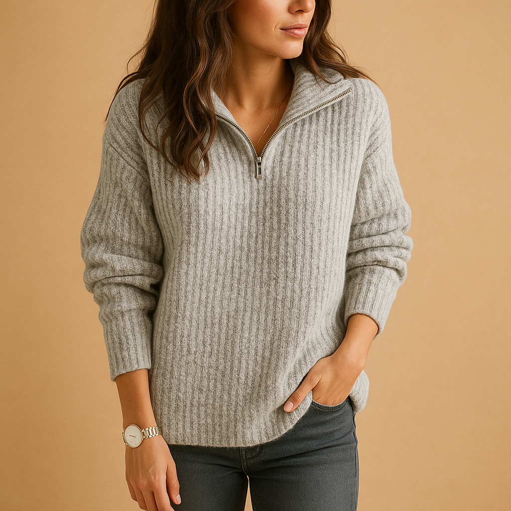 Women’s chic half zip sweater with slightly tailored fit, soft breathable fabric, and versatile neckline. Perfect for casual, office, or evening wear.