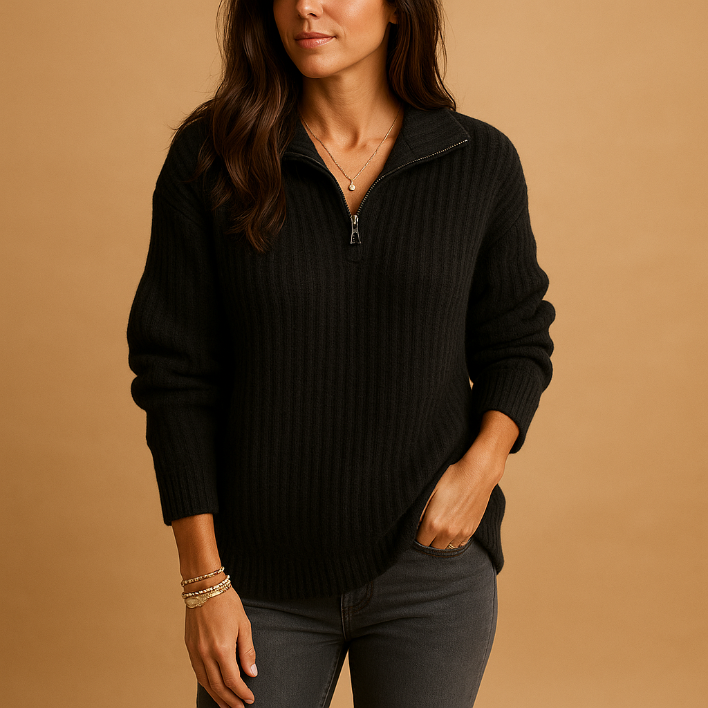 Women’s chic half zip sweater with slightly tailored fit, soft breathable fabric, and versatile neckline. Perfect for casual, office, or evening wear.