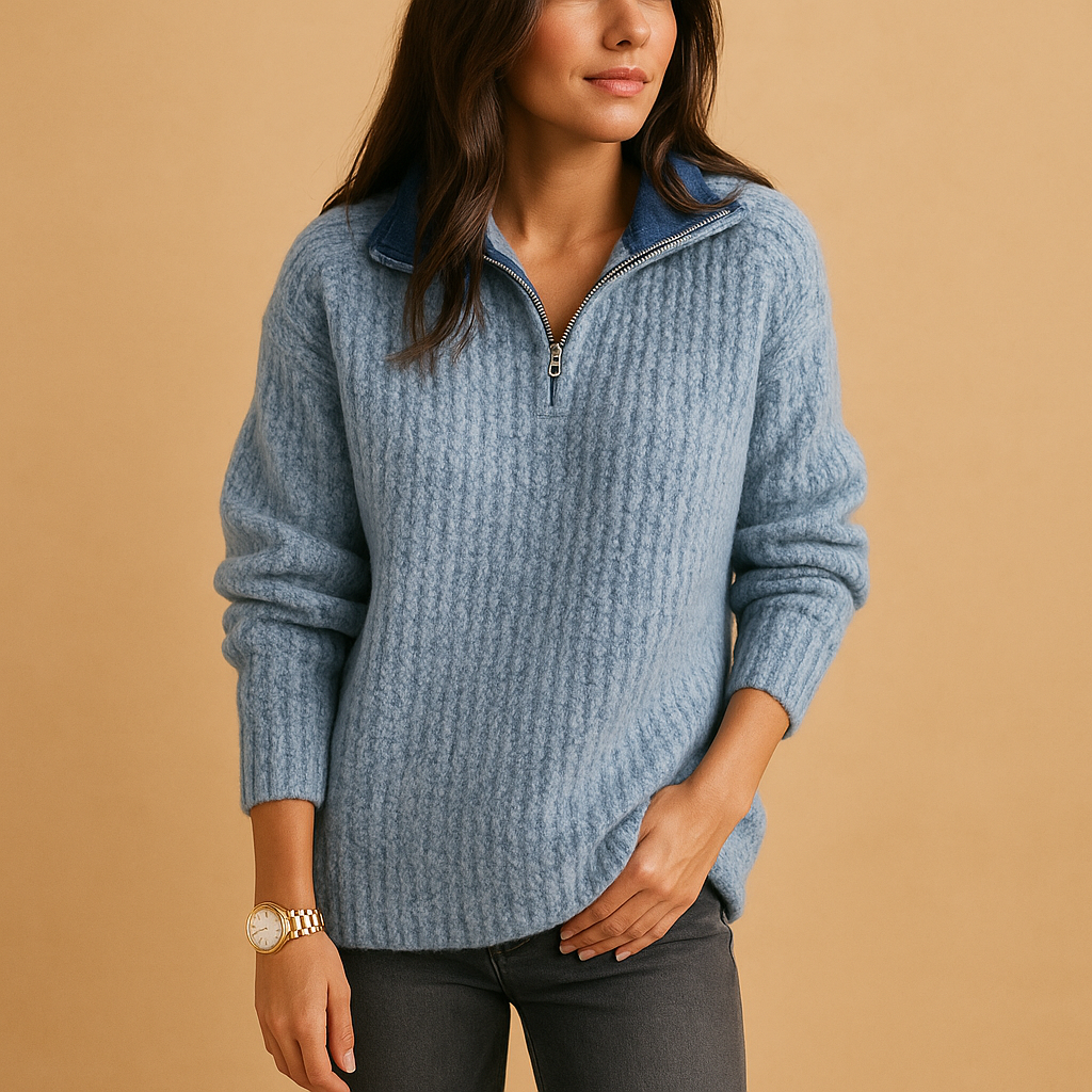 Women’s chic half zip sweater with slightly tailored fit, soft breathable fabric, and versatile neckline. Perfect for casual, office, or evening wear.