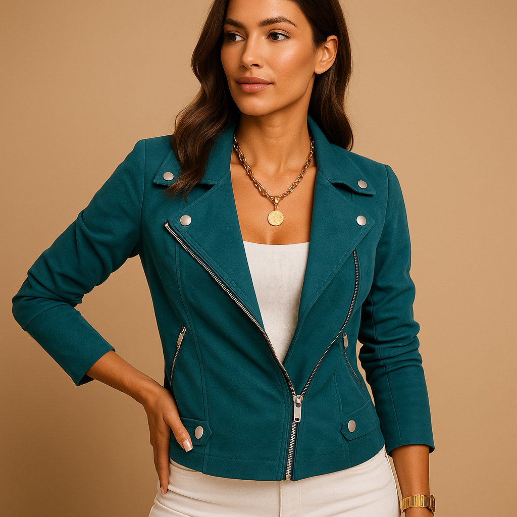 Chic short summer jacket for women in light breathable fabric, with modern cut and versatile style for casual outfits, smart occasions, and travel.
