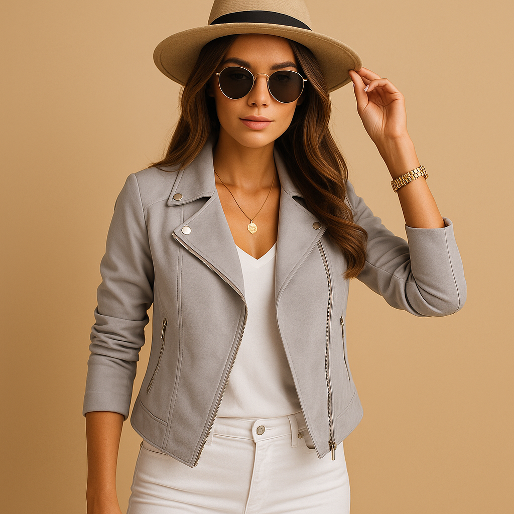Chic short summer jacket for women in light breathable fabric, with modern cut and versatile style for casual outfits, smart occasions, and travel.