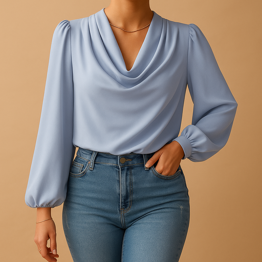 Women’s chiffon blouse with V-neck and puff sleeves — airy, elegant, and perfect for both casual and formal outfits.