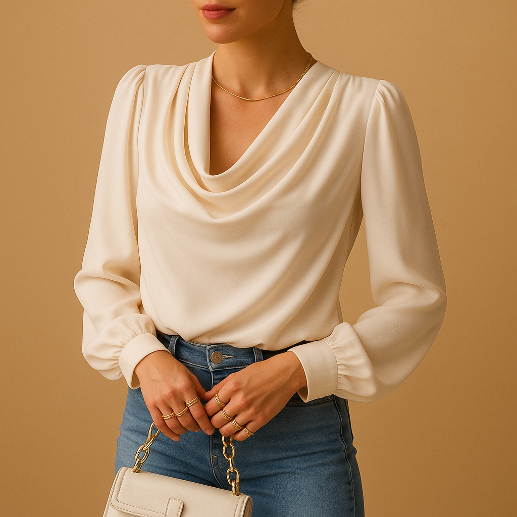 Women’s chiffon blouse with V-neck and puff sleeves — airy, elegant, and perfect for both casual and formal outfits.