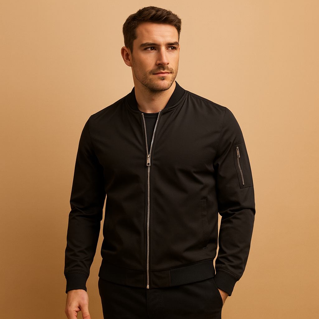 Men’s classic bomber jacket with zip, lightweight and comfortable design, ideal for casual outfits and all-season wear.