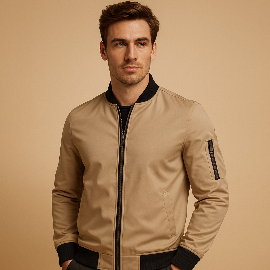 Men’s classic bomber jacket with zip, lightweight and comfortable design, ideal for casual outfits and all-season wear.