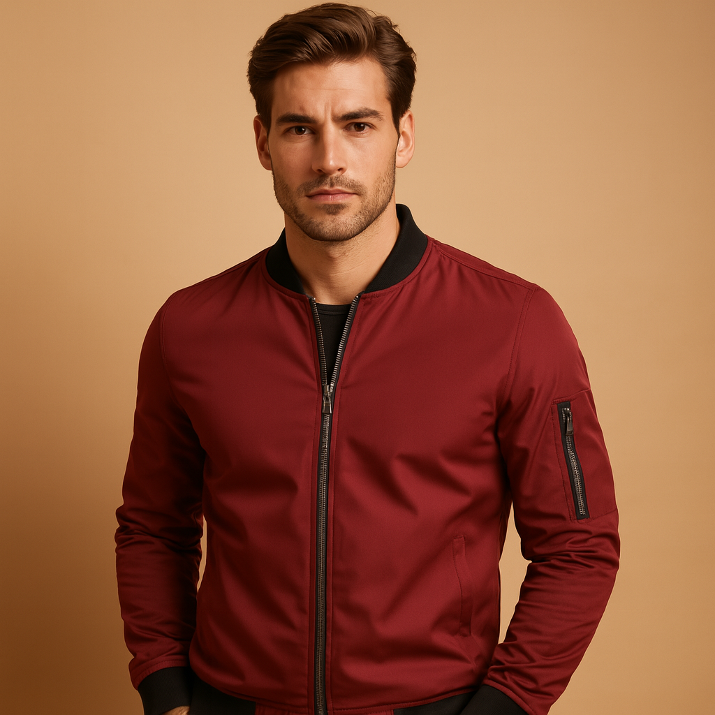 Men’s classic bomber jacket with zip, lightweight and comfortable design, ideal for casual outfits and all-season wear.