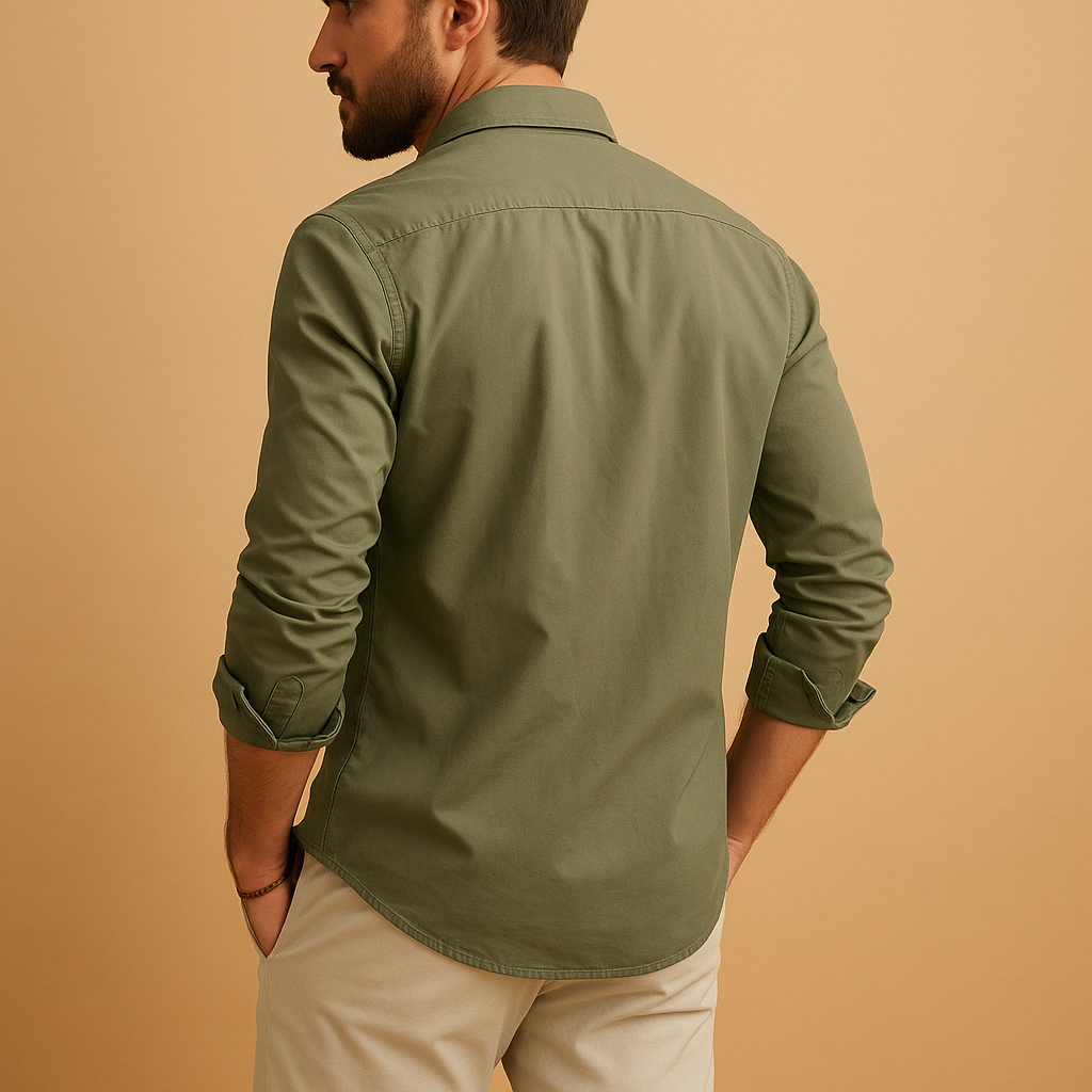 Men’s classic button down shirt Ethan with revere collar and chest pocket. A versatile shirt for work, casual days, and formal occasions.