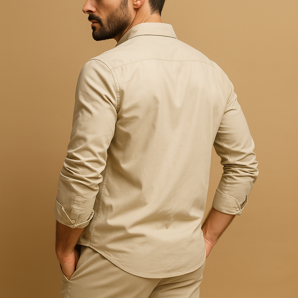 Men’s classic button down shirt Ethan with revere collar and chest pocket. A versatile shirt for work, casual days, and formal occasions.