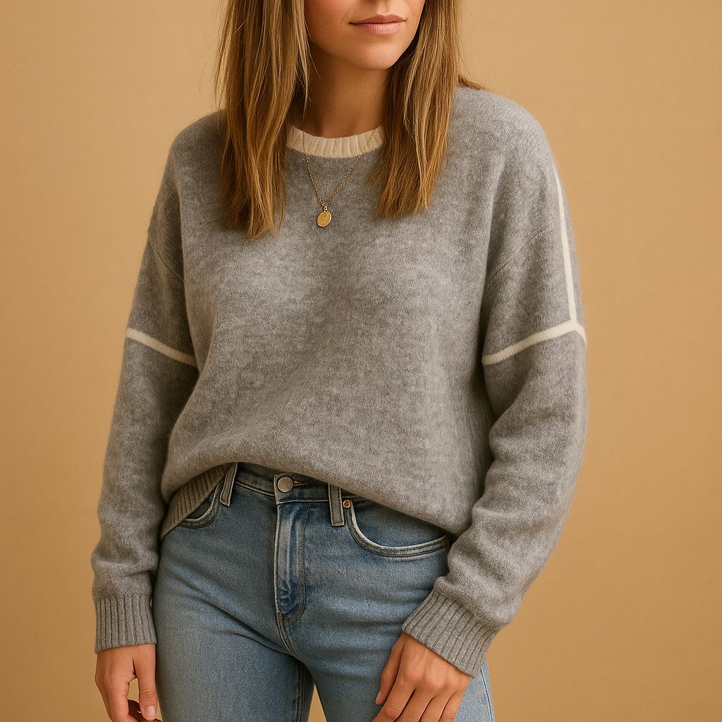 Women’s classic round neck knit sweater with soft, wrinkle-free fabric, ideal for casual or refined outfits year-round.