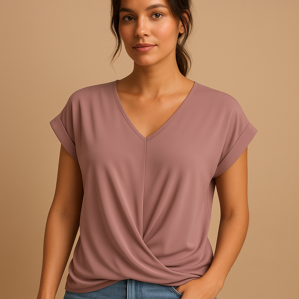 Women’s classic V-neck blouse with timeless fit and modern details, available in neutral and seasonal colors, perfect for office or casual wear.