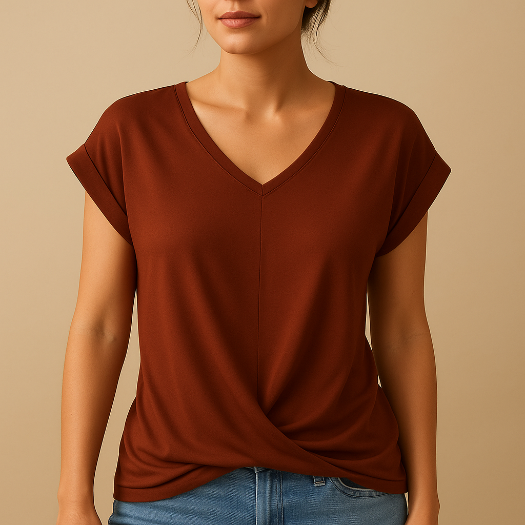 Women’s classic V-neck blouse with timeless fit and modern details, available in neutral and seasonal colors, perfect for office or casual wear.