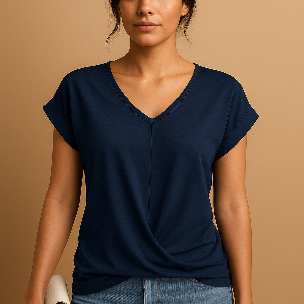 Women’s classic V-neck blouse with timeless fit and modern details, available in neutral and seasonal colors, perfect for office or casual wear.