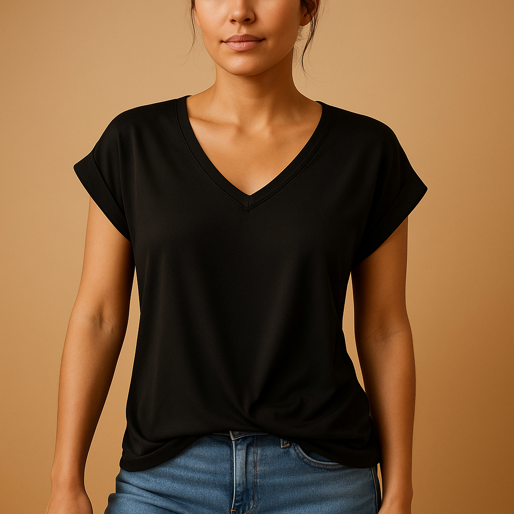 Women’s classic V-neck blouse with timeless fit and modern details, available in neutral and seasonal colors, perfect for office or casual wear.