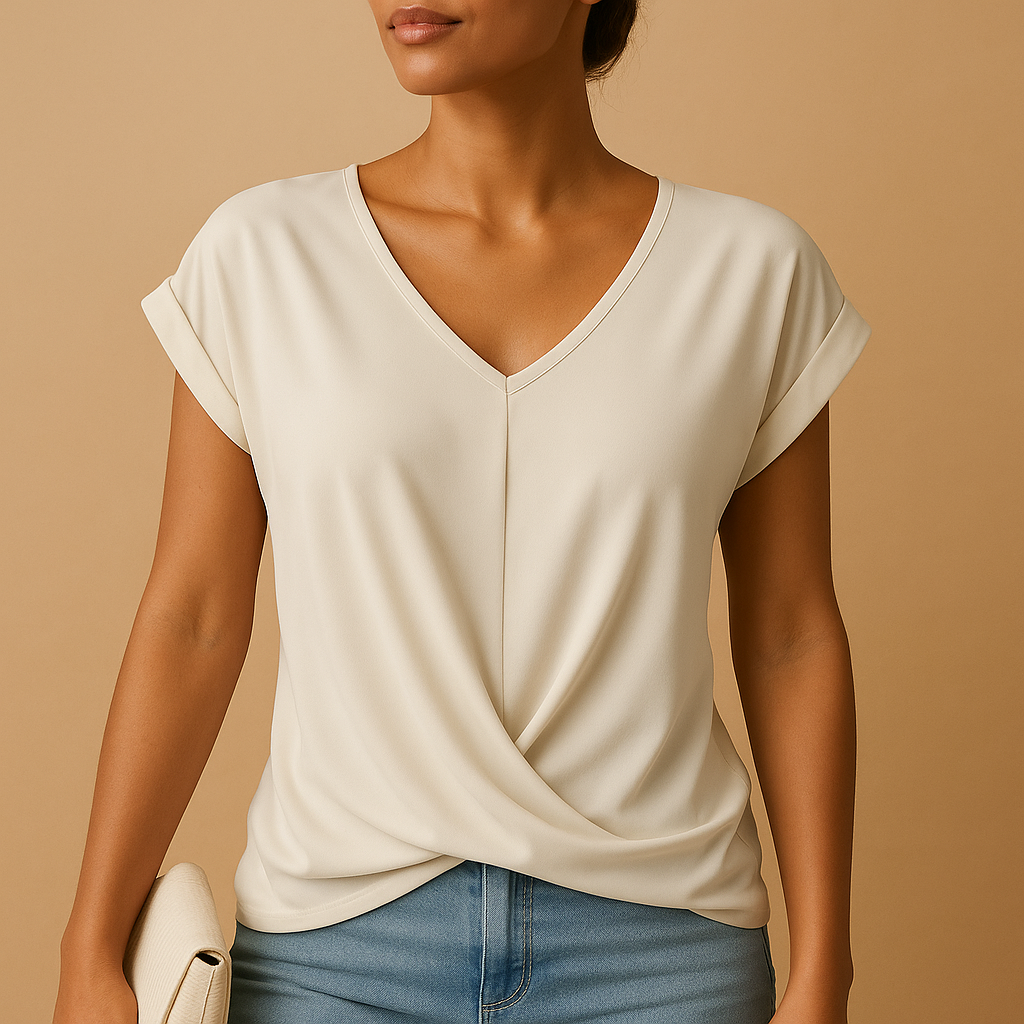 Women’s classic V-neck blouse with timeless fit and modern details, available in neutral and seasonal colors, perfect for office or casual wear.