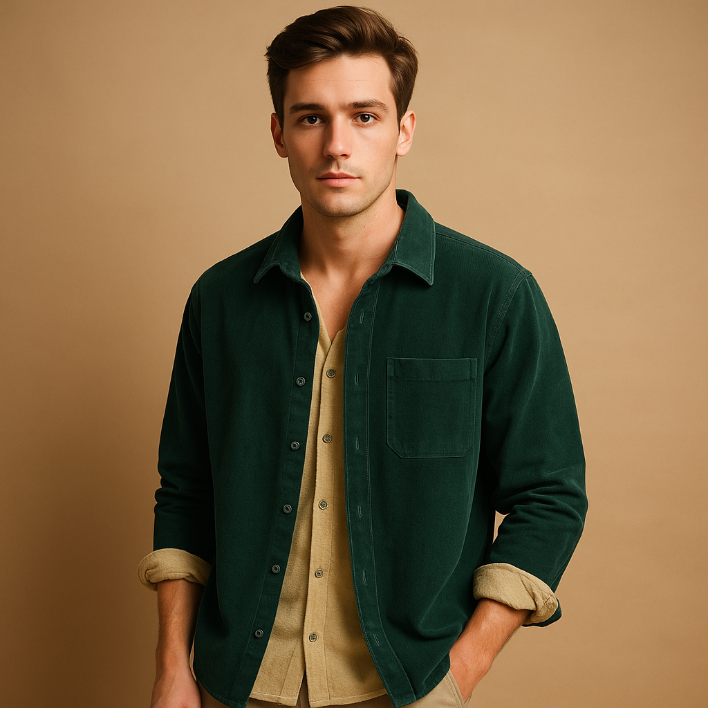 Men’s corduroy shirt in soft ribbed fabric with a comfortable fit, retro charm, and modern details, available in multiple colors.