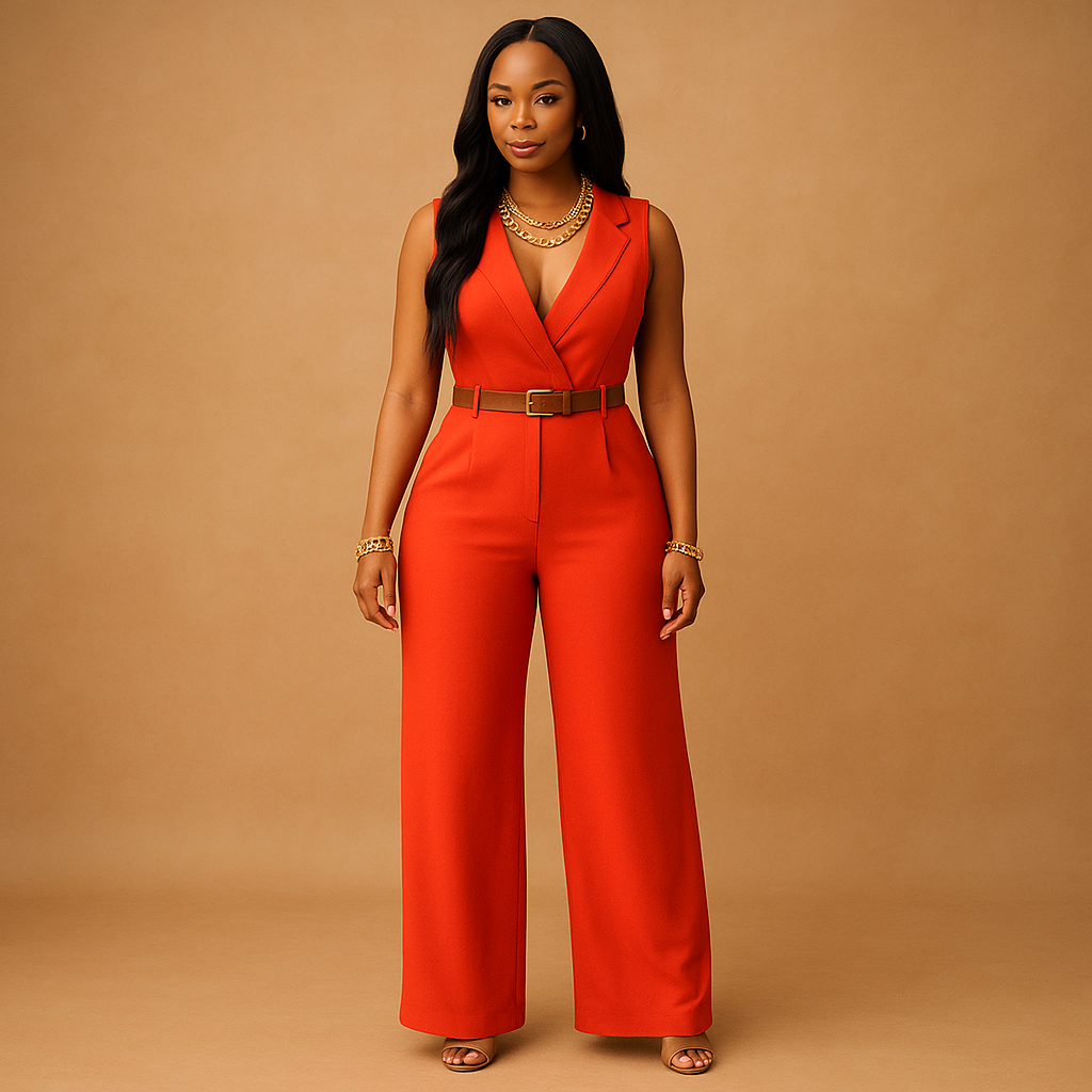 Women’s elegant deep V-neck jumpsuit with high waist and flowy fabric. Perfect outfit for parties, nights out, or special occasions in multiple colors.