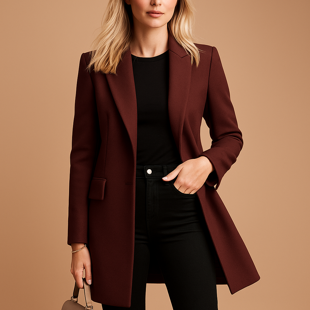 Elegant double-breasted trench coat for women with tailored fit, classic details, and versatile style for work, formal occasions, and everyday wear.