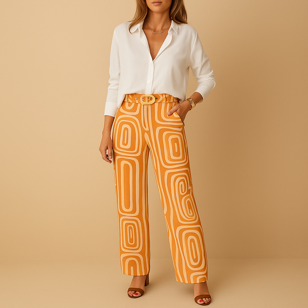 Elegant long-sleeve blouse and pants set for women in soft, durable fabric, perfect for work, evenings, or casual days.
