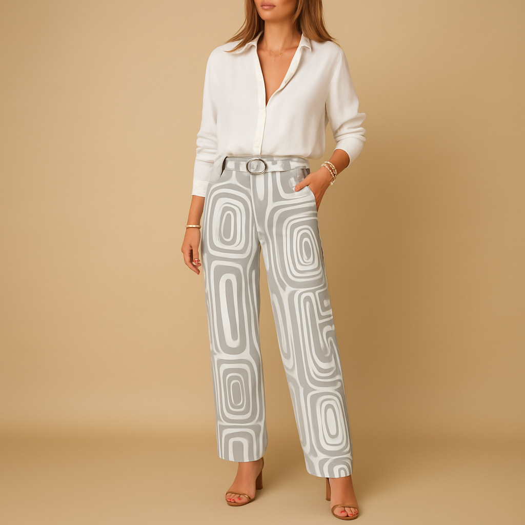Elegant long-sleeve blouse and pants set for women in soft, durable fabric, perfect for work, evenings, or casual days.