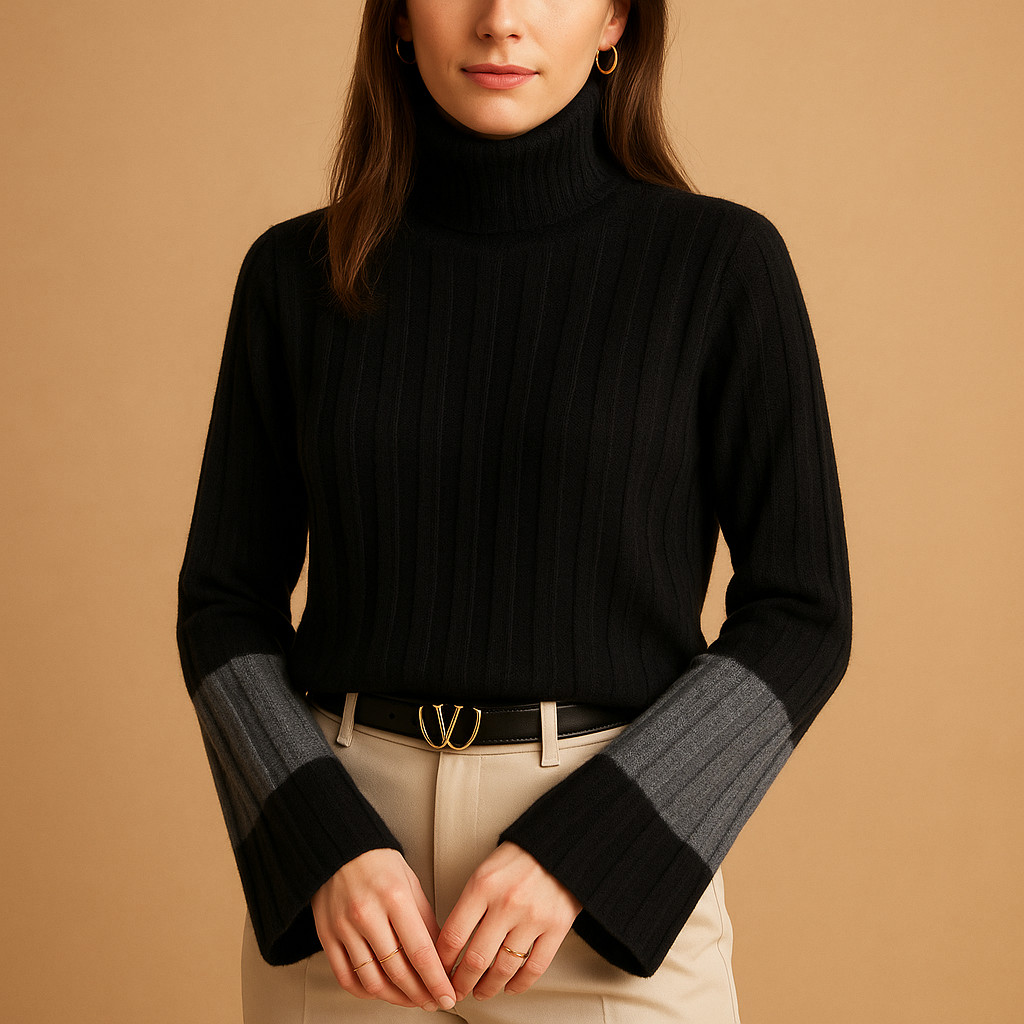 Women’s elegant high neck knit sweater with long sleeves, perfect for work, casual outfits, and seasonal layering.