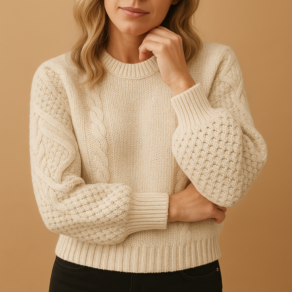 Women’s elegant knit sweater with long sleeves, relaxed feminine cut, soft breathable fabric, perfect for daily wear, office, or evening outfits.