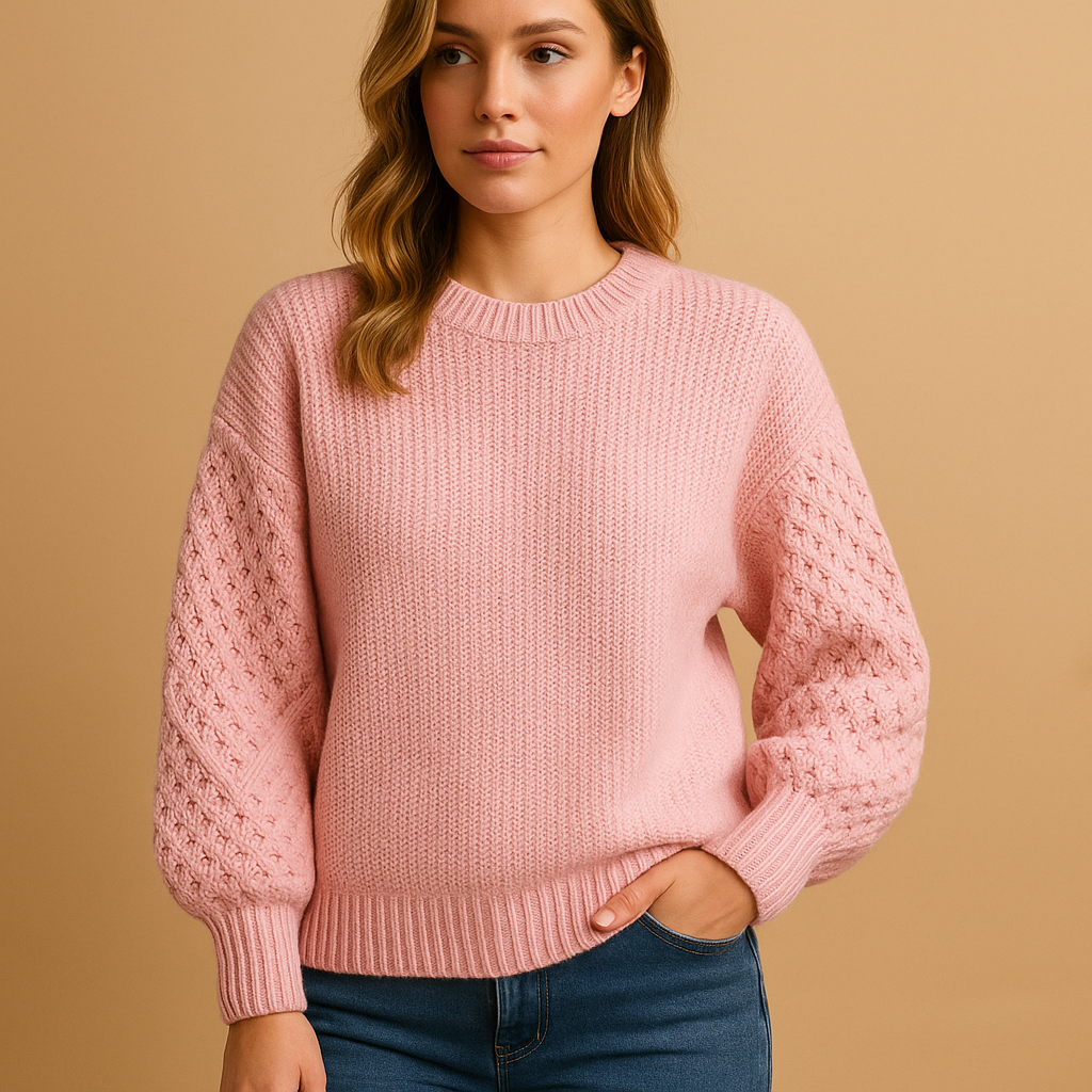 Women’s elegant knit sweater with long sleeves, relaxed feminine cut, soft breathable fabric, perfect for daily wear, office, or evening outfits.