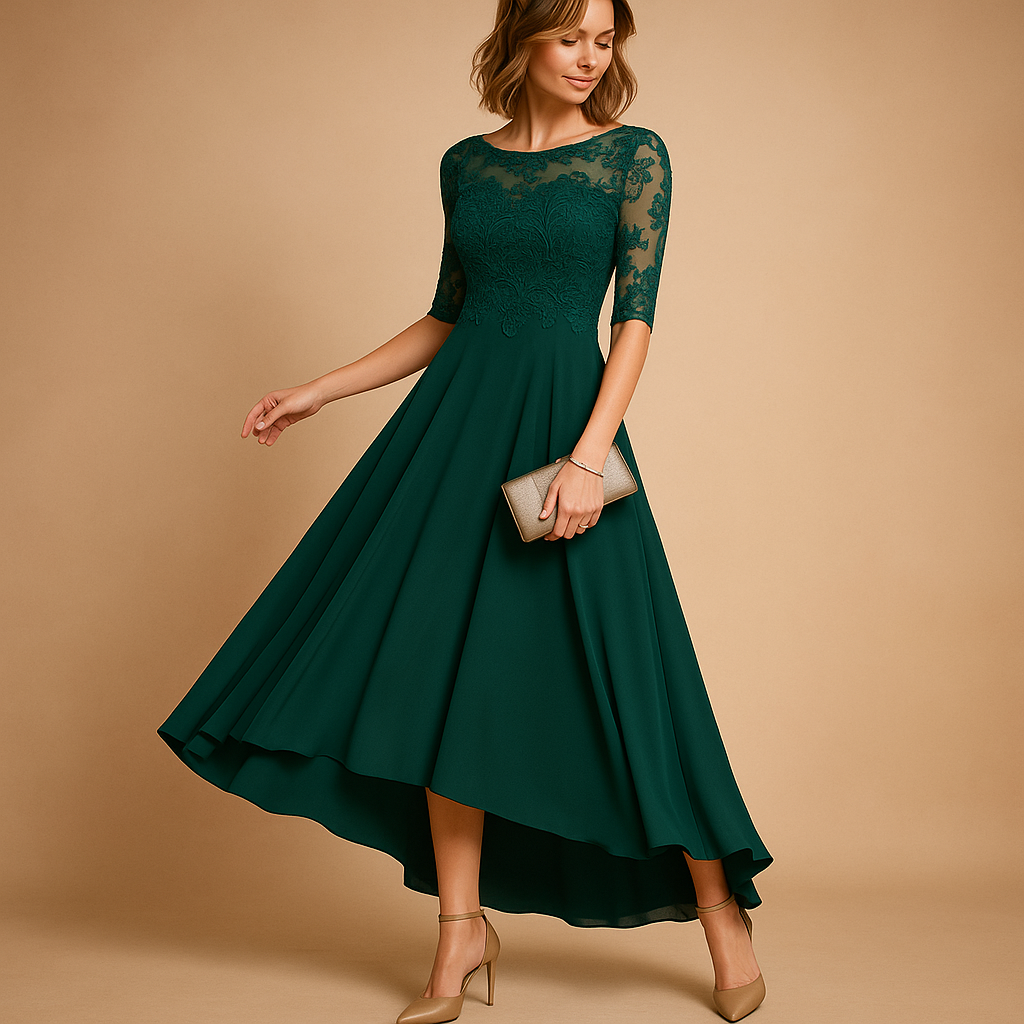 Women’s elegant lace party dress with flattering fit and refined lace details. Perfect choice for weddings, galas, and special occasions.