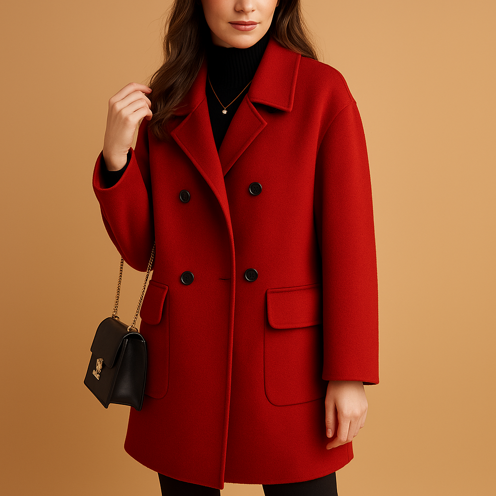 Women’s elegant long coat in premium fabric with minimalist design, ideal for spring, autumn, and winter outfits.
