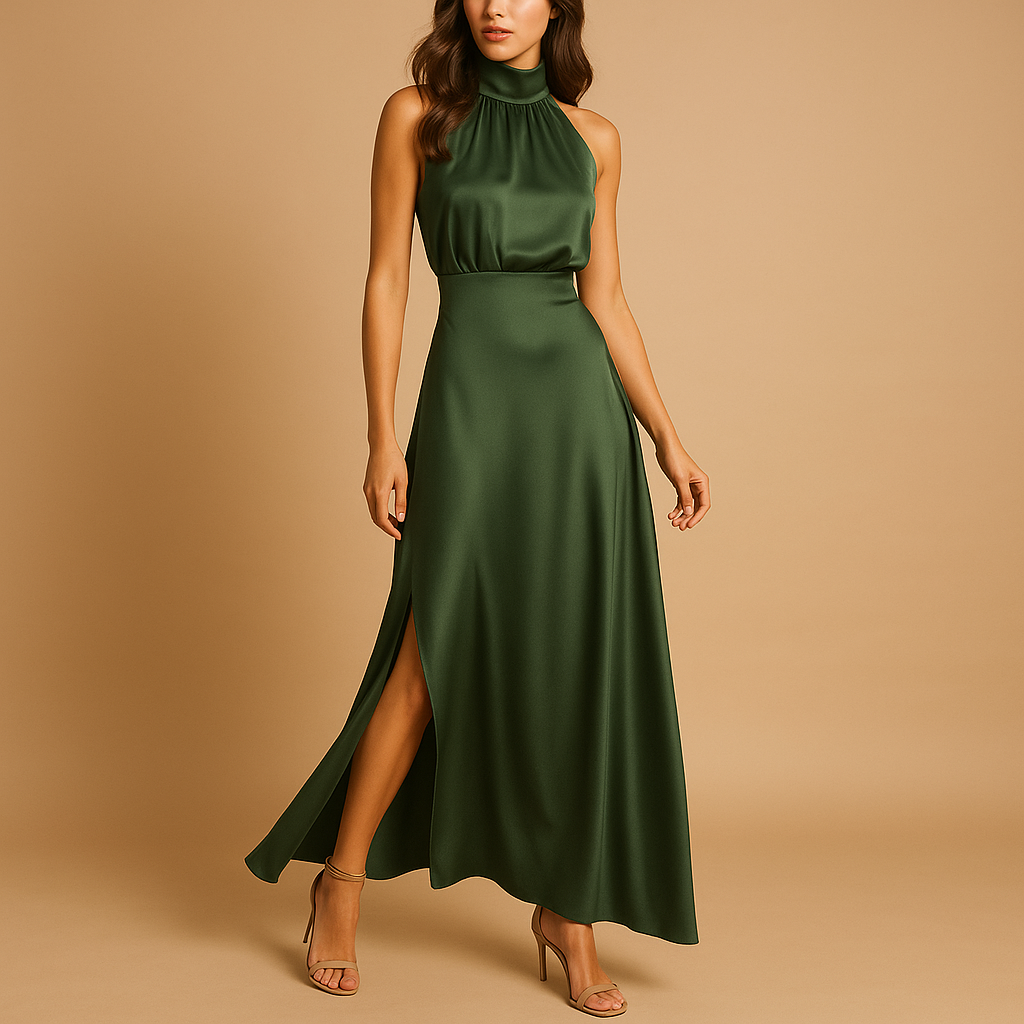 Women’s elegant maxi dress with slit, featuring a flowing fit and breathable fabric. Perfect for summer, casual wear, and special occasions.