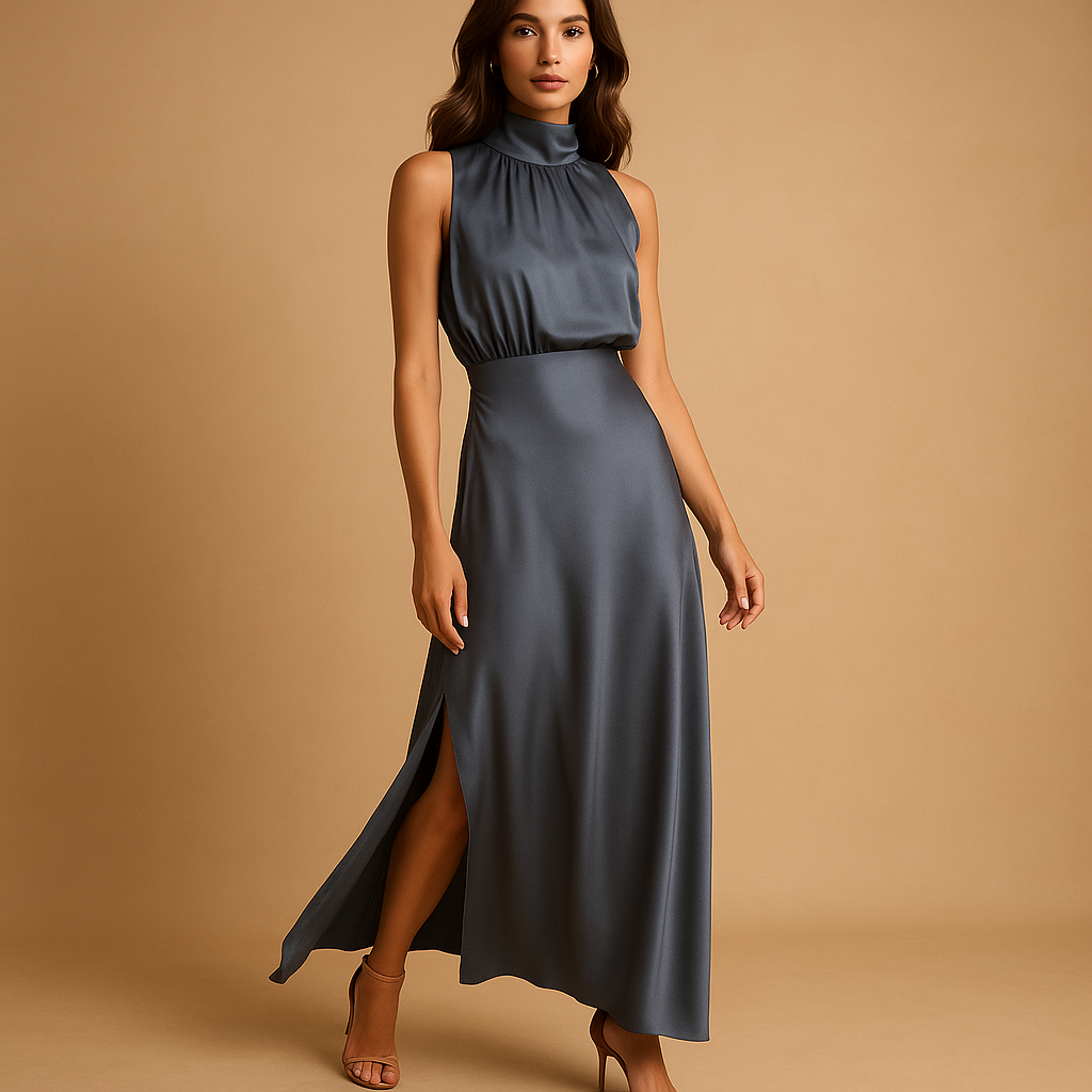 Women’s elegant maxi dress with slit, featuring a flowing fit and breathable fabric. Perfect for summer, casual wear, and special occasions.