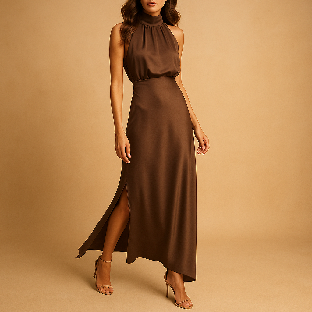 Women’s elegant maxi dress with slit, featuring a flowing fit and breathable fabric. Perfect for summer, casual wear, and special occasions.