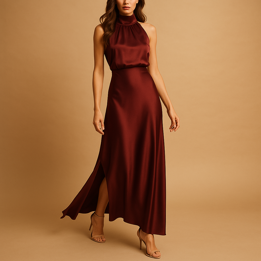 Women’s elegant maxi dress with slit, featuring a flowing fit and breathable fabric. Perfect for summer, casual wear, and special occasions.