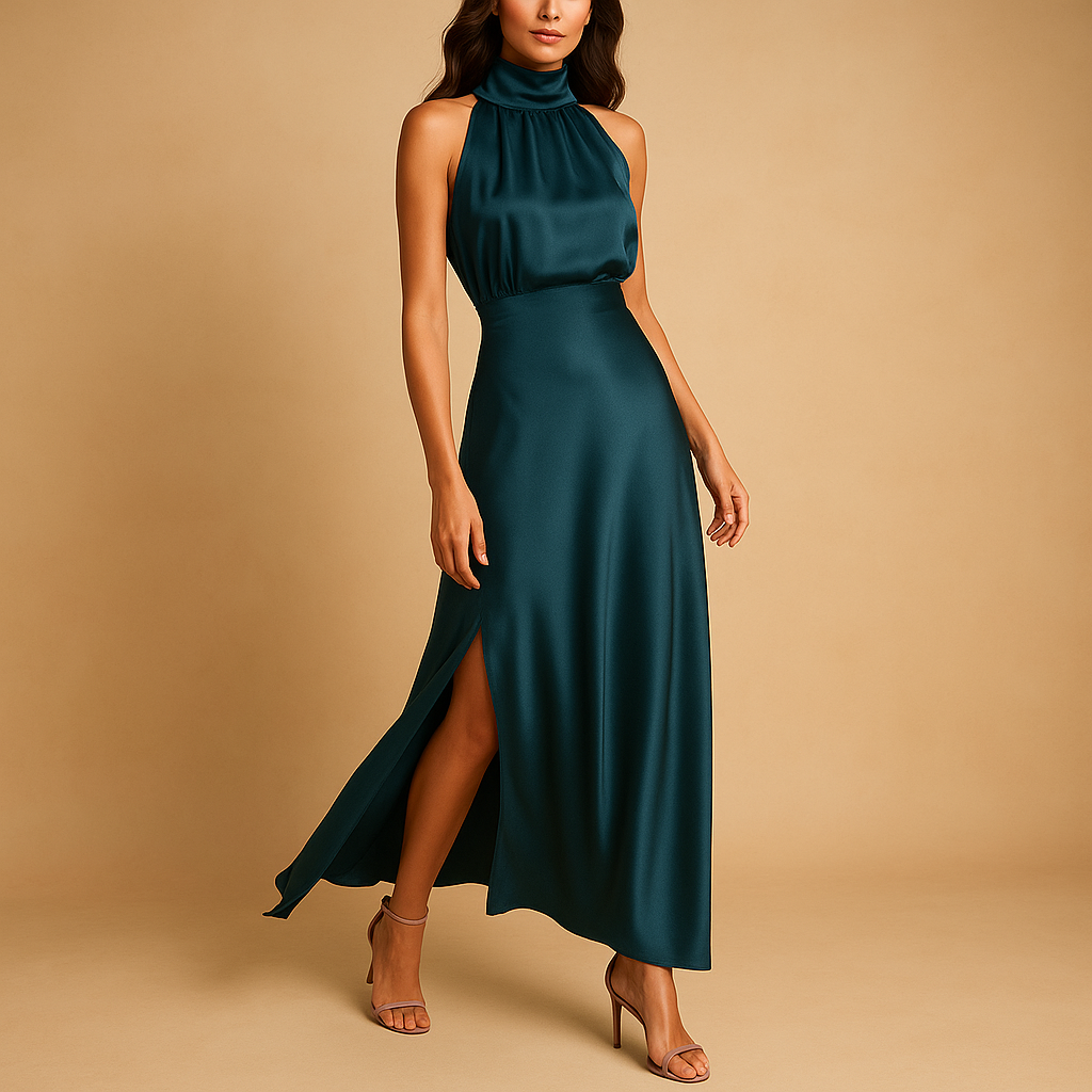 Women’s elegant maxi dress with slit, featuring a flowing fit and breathable fabric. Perfect for summer, casual wear, and special occasions.