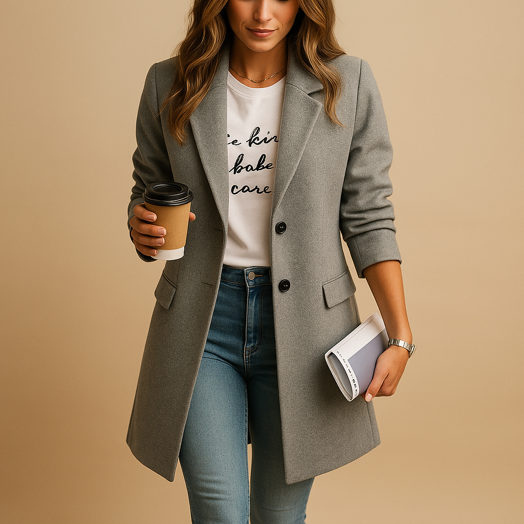 Stylish women’s mid-length coat with tailored fit, available in black, camel, and navy – perfect for winter elegance.