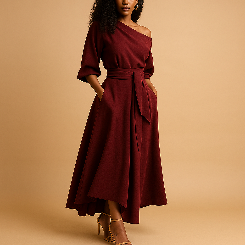Elegant midi dress with waistband for women | Sophia