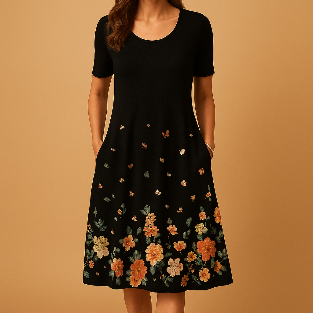 Elegant midi dress for women named Clara, featuring a flattering fit and breathable fabric ideal for casual outings or formal occasions.