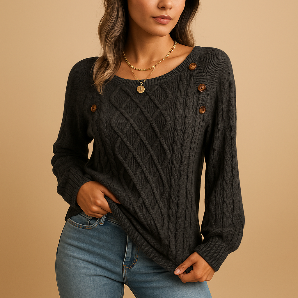 Women’s elegant ribbed knit sweater with long sleeves, perfect for layering or wearing solo during fall and winter.