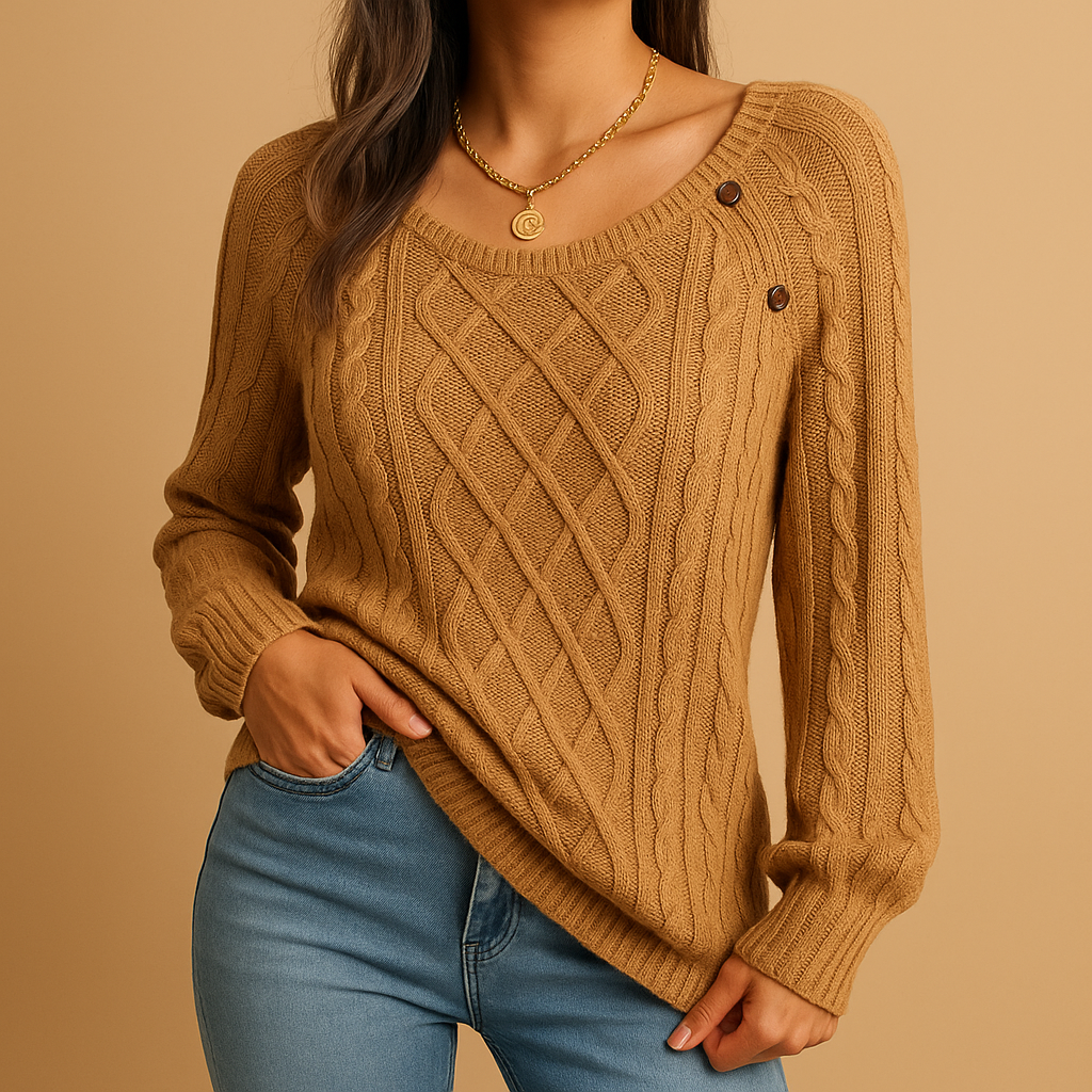 Women’s elegant ribbed knit sweater with long sleeves, perfect for layering or wearing solo during fall and winter.