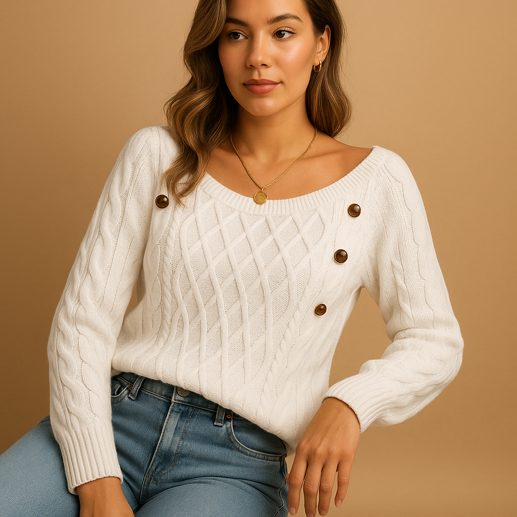 Women’s elegant ribbed knit sweater with long sleeves, perfect for layering or wearing solo during fall and winter.